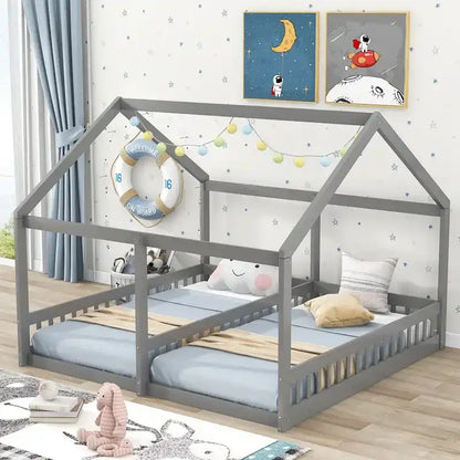 Twin Size House Platform Beds, Two Shared Beds