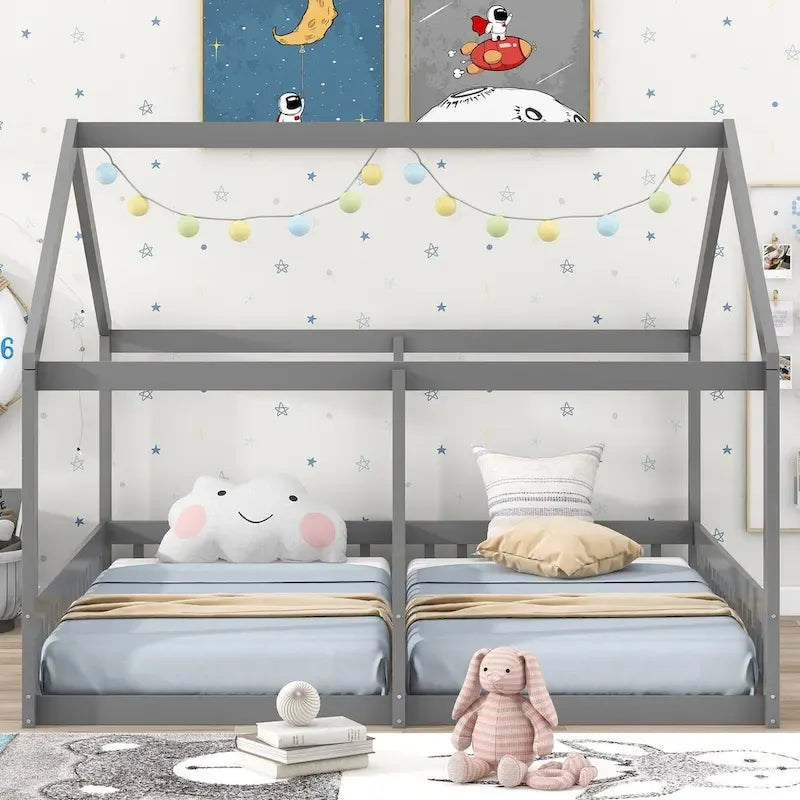 Twin Size House Platform Beds, Two Shared Beds
