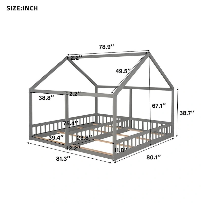 Twin Size House Platform Beds, Two Shared Beds