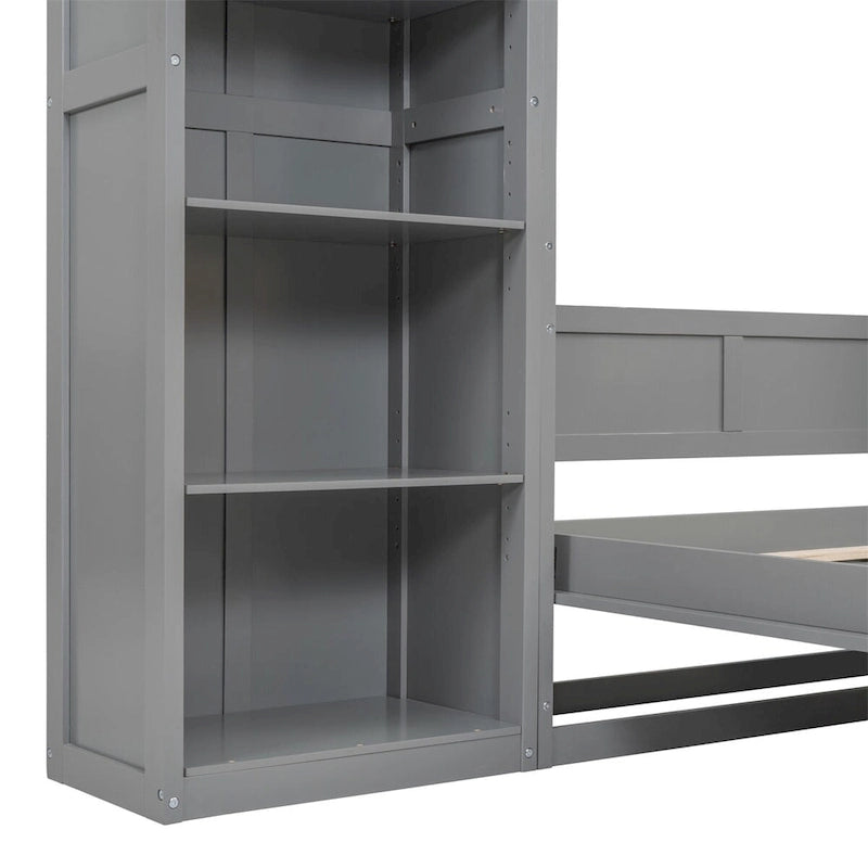 Full Size Murphy Bed Wall Bed with Shelves,Frame Bed