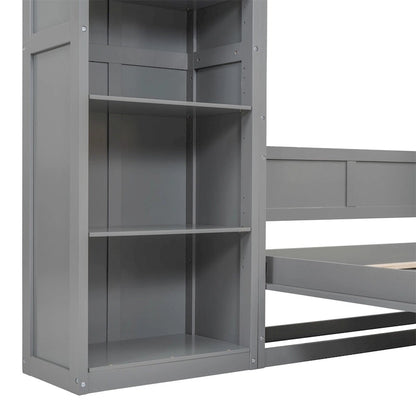 Full Size Murphy Bed Wall Bed with Shelves,Frame Bed