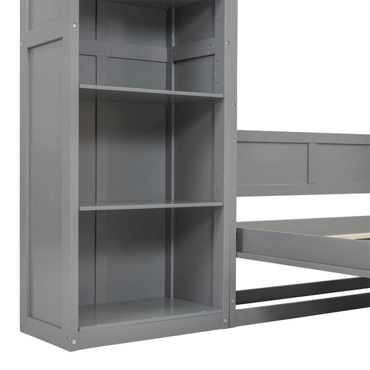 Full Size Murphy Bed Wall Bed with Shelves,Frame Bed