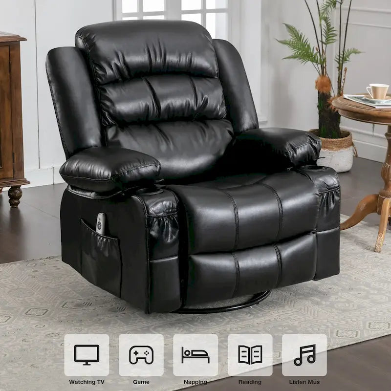 Poltrona reclinabile girevole a dondolo massaggiante con vibrazione e calore, poltrona ergonomica con porta di ricarica USB
