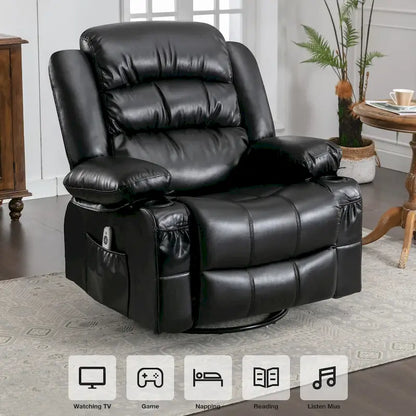 Poltrona reclinabile girevole a dondolo massaggiante con vibrazione e calore, poltrona ergonomica con porta di ricarica USB