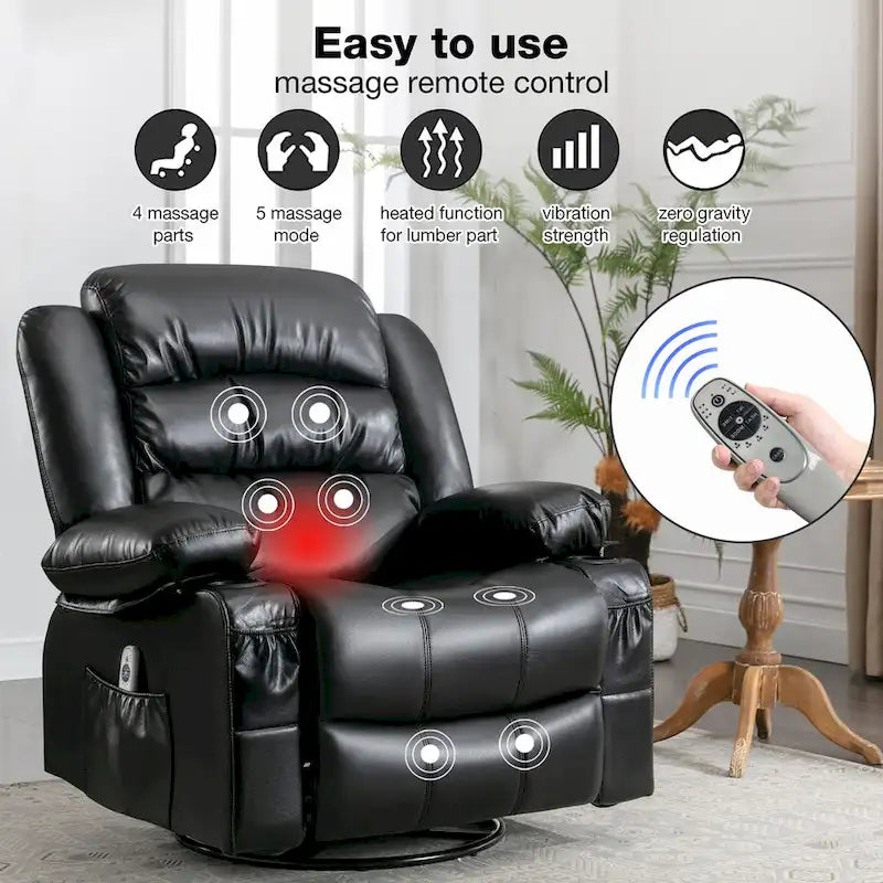 Poltrona reclinabile girevole a dondolo massaggiante con vibrazione e calore, poltrona ergonomica con porta di ricarica USB