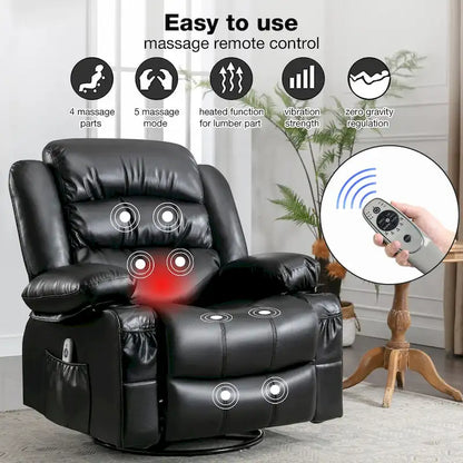 Poltrona reclinabile girevole a dondolo massaggiante con vibrazione e calore, poltrona ergonomica con porta di ricarica USB