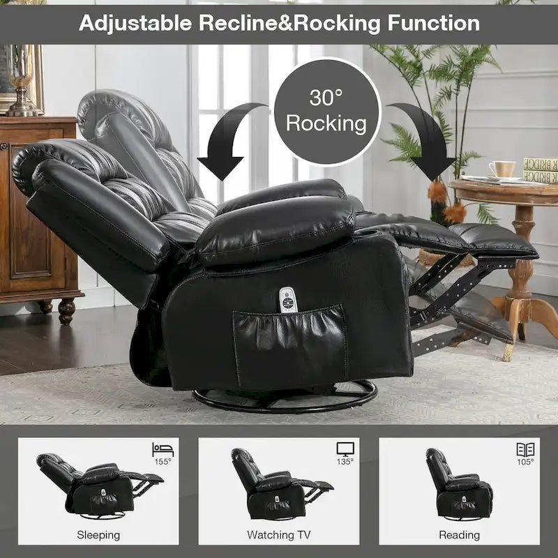 Poltrona reclinabile girevole a dondolo massaggiante con vibrazione e calore, poltrona ergonomica con porta di ricarica USB