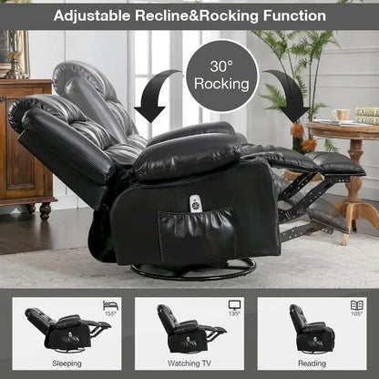 Poltrona reclinabile girevole a dondolo massaggiante con vibrazione e calore, poltrona ergonomica con porta di ricarica USB