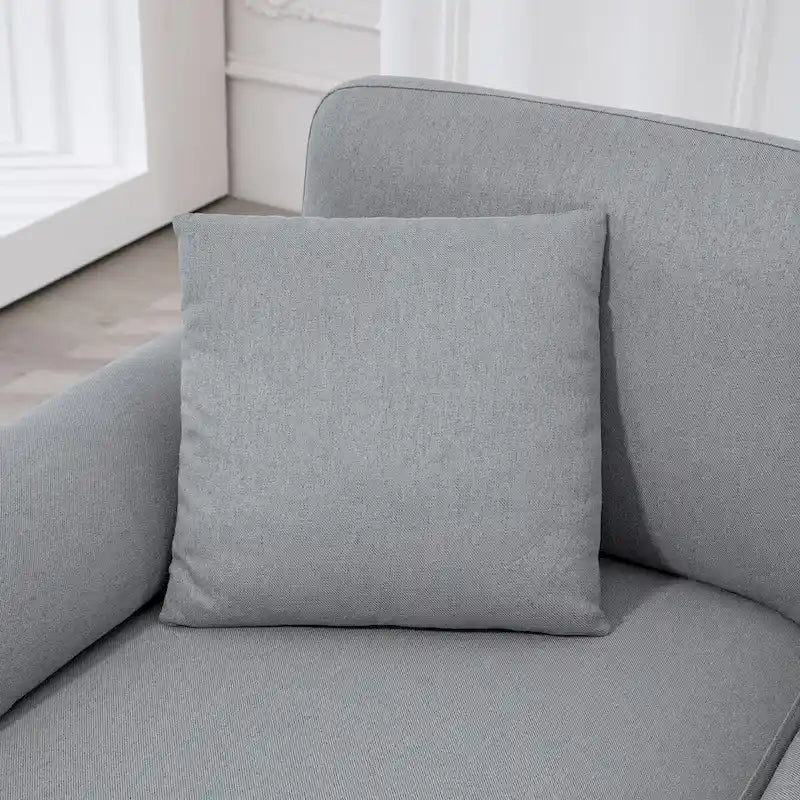 Divano sezionale a L con chaise longue reversibile, tessuto in lino e gambe in legno