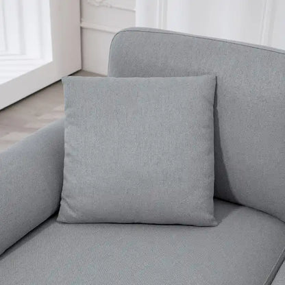 Divano sezionale a L con chaise longue reversibile, tessuto in lino e gambe in legno