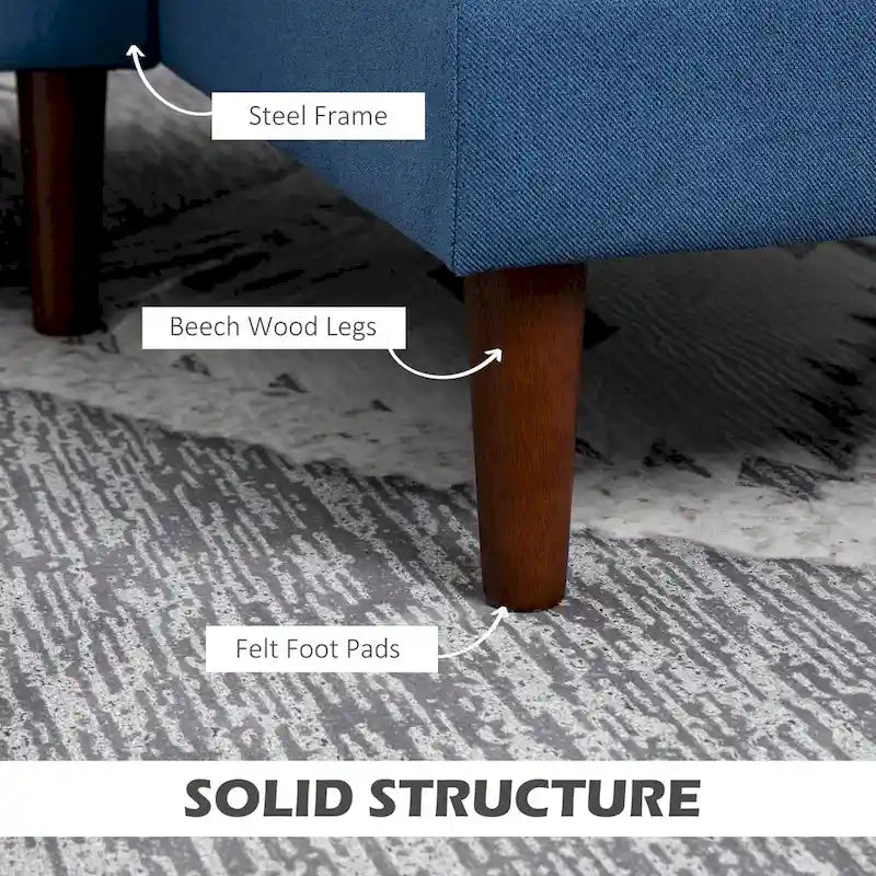 Divano sezionale a L con chaise longue reversibile, tessuto in lino e gambe in legno