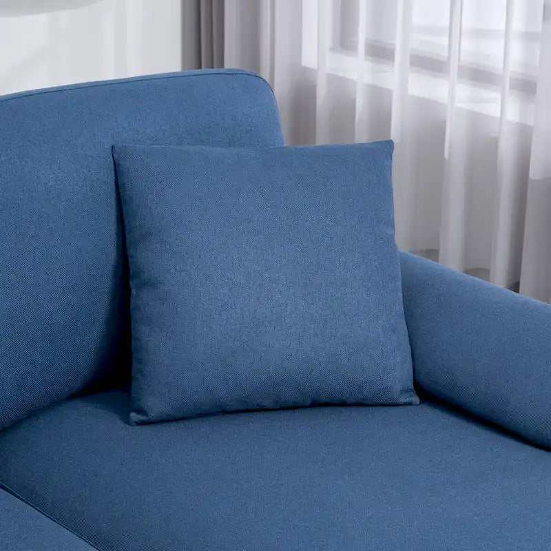 Divano sezionale a L con chaise longue reversibile, tessuto in lino e gambe in legno