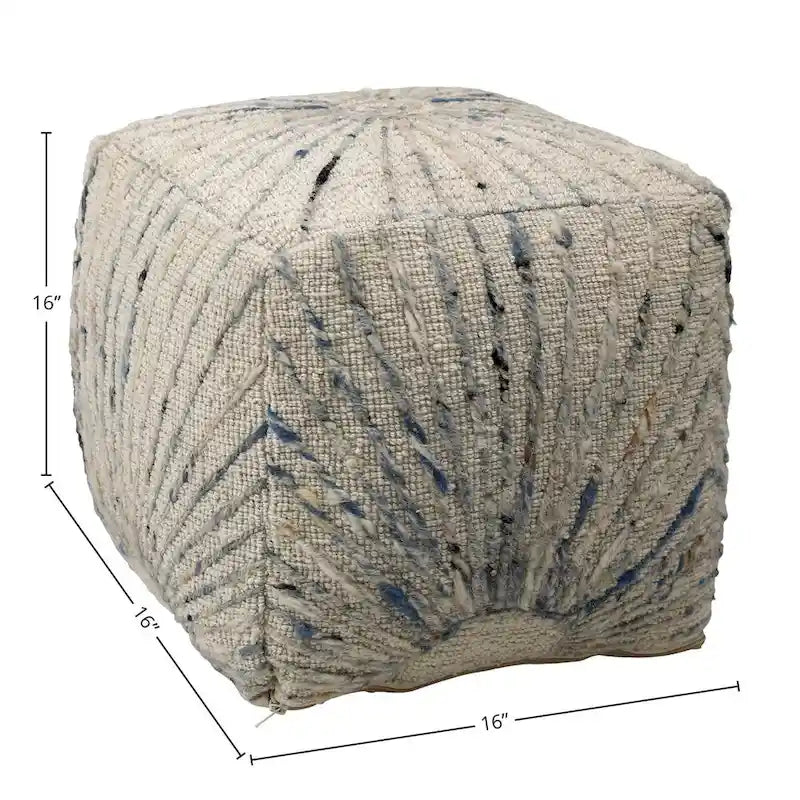 Ottoman in lana e cotone intrecciato a mano color avorio – Poggiapiedi e seduta aggiuntiva