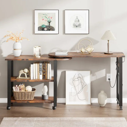 End Table Rotating Sofa Side Table with Charging Station