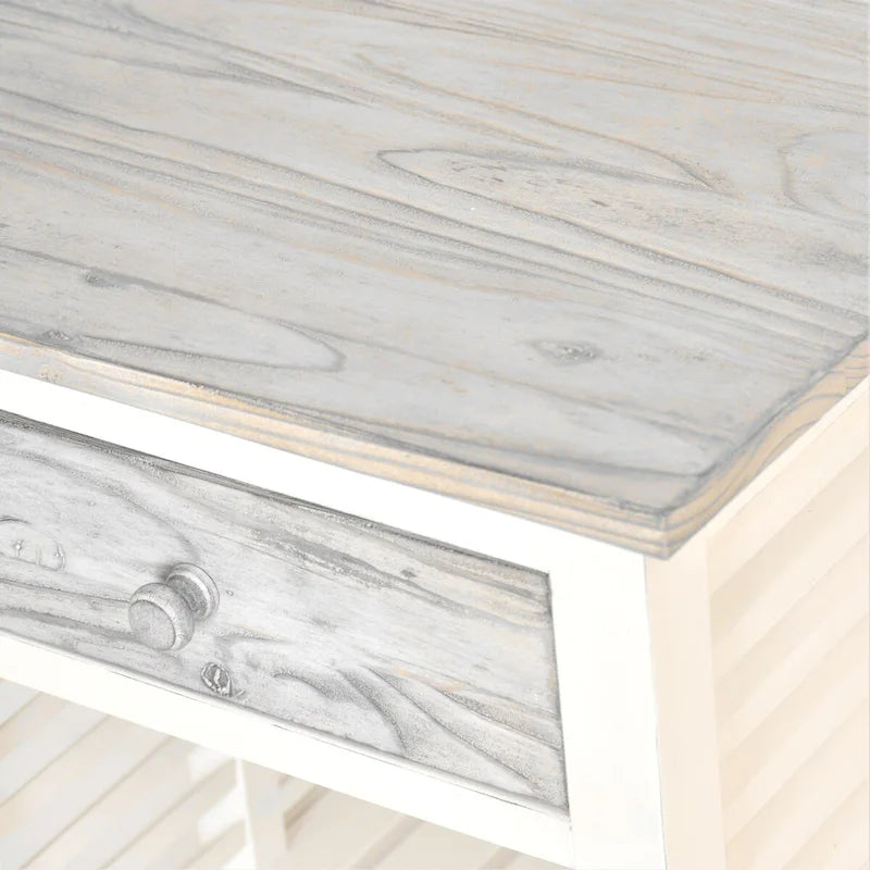 Tavolino finale in legno invecchiato grigio bicolore con struttura bianca smaltata