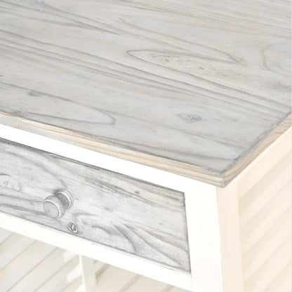 Tavolino finale in legno invecchiato grigio bicolore con struttura bianca smaltata