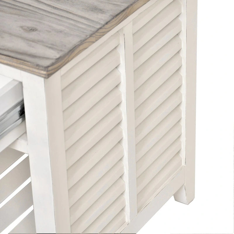 Tavolino finale in legno invecchiato grigio bicolore con struttura bianca smaltata