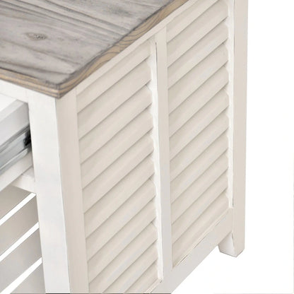 Tavolino finale in legno invecchiato grigio bicolore con struttura bianca smaltata