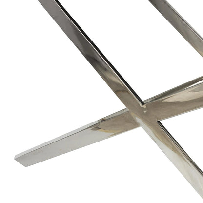 Tavolino laterale in pelle "hair-on-hide" grigia con gambe in acciaio inossidabile argentato