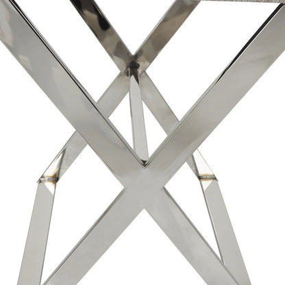 Tavolino laterale in pelle "hair-on-hide" grigia con gambe in acciaio inossidabile argentato