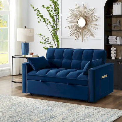 Divano letto a due posti 4 in 1 con braccioli e tasche portaoggetti, divano letto estraibile multifunzionale trapuntato con schienale regolabile