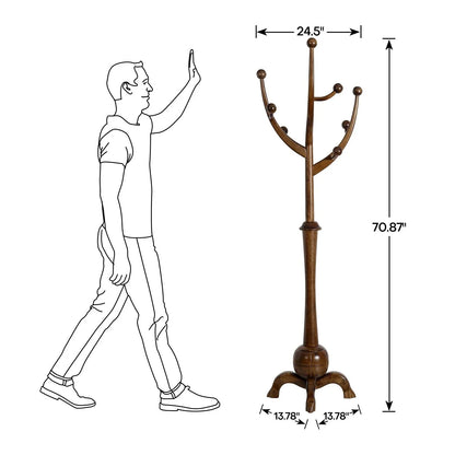 Appendiabiti da terra "ramo d'albero" in legno di gomma con 8 ganci - 24,5L x 70,87H