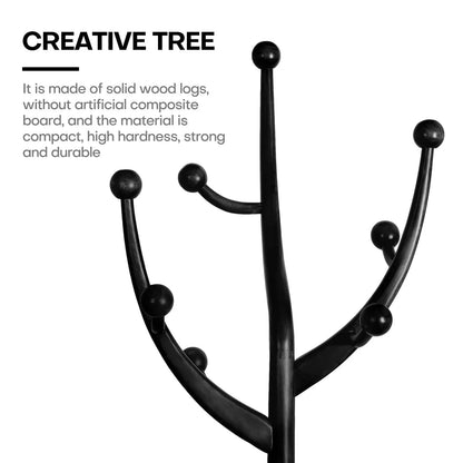 Appendiabiti da terra "ramo d'albero" in legno di gomma con 8 ganci - 24,5L x 70,87H