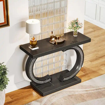 Console da Tavolo Argentata, Tavolino d'Ingresso con Specchio da 99 cm per Ingresso