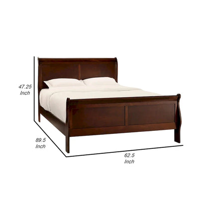 Letto tradizionale Queen a slitta, struttura in legno, finitura in ciliegio marrone intenso