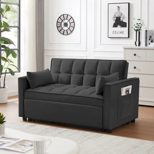 Divano letto 3 in 1 in velluto convertibile con letto estraibile e schienale reclinabile