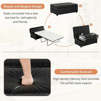 Divano letto pieghevole estraibile a forma di pouf singolo con materasso, letto per gli ospiti convertibile, divano letto rivestito in PU
