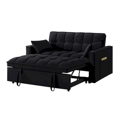 Divano letto a due posti 4 in 1 con braccioli e tasche portaoggetti, divano letto estraibile multifunzionale trapuntato con schienale regolabile