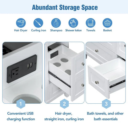 Mobile bagno da 36 pollici con ricarica USB, lavabo in resina, telaio in legno massello, 3 cassetti contenitori