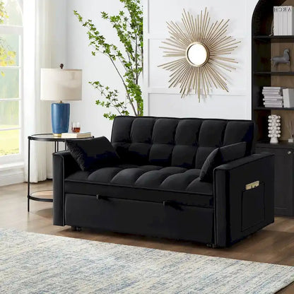 Divano letto a due posti 4 in 1 con braccioli e tasche portaoggetti, divano letto estraibile multifunzionale trapuntato con schienale regolabile
